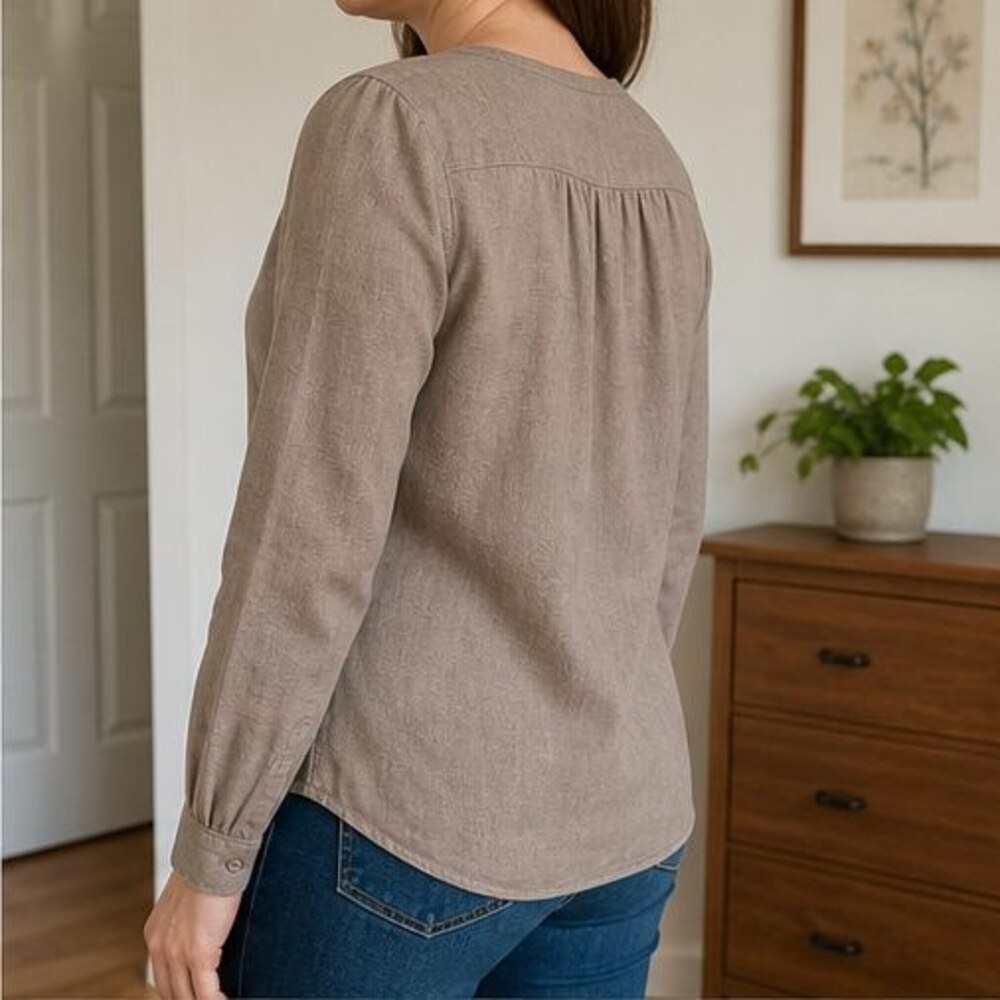 Taupe Ruffle Blouse - Picture 3 of 6